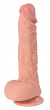 Телесный фаллоимитатор-реалистик REAL Dual Layer с мошонкой на присоске - 23 см. фото 1 — pink-kiss