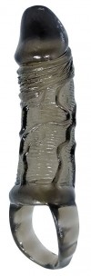 Закрытая насадка на фаллос с кольцом для мошонки - 15 см. фото 1 — pink-kiss