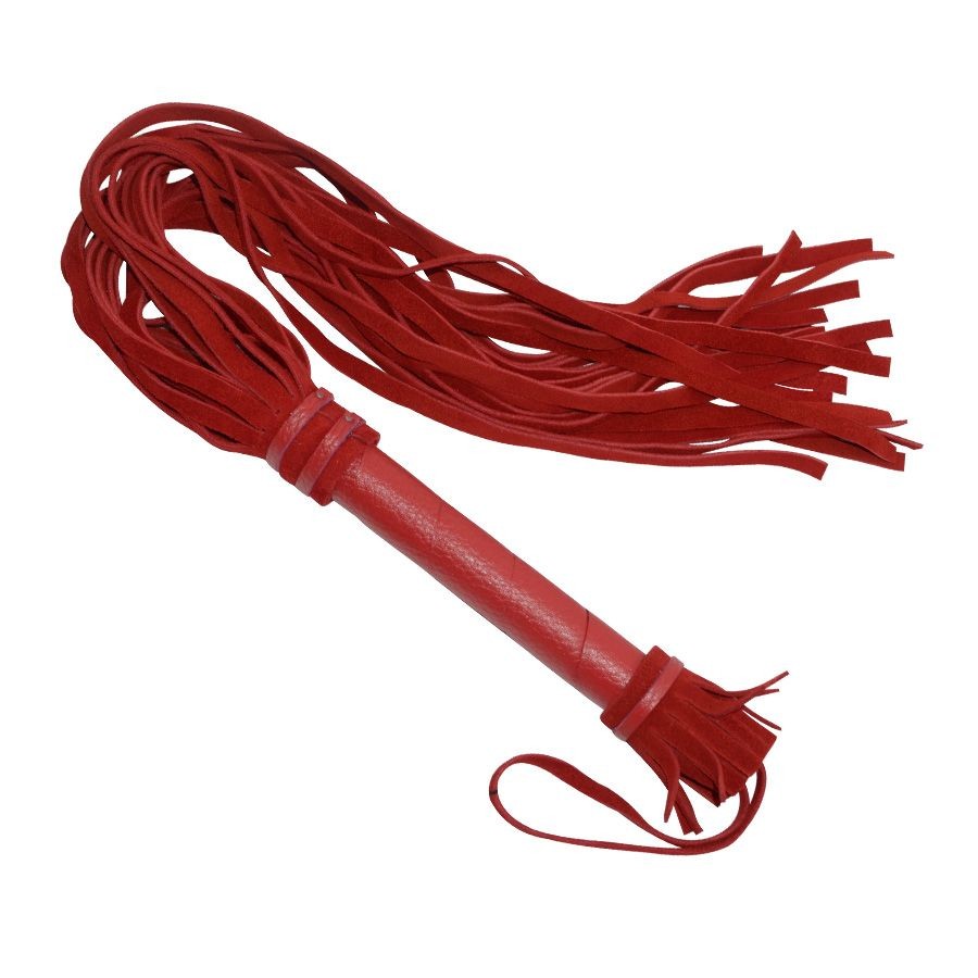Красная плеть с кожаной ручкой - 65 см. фото 1 — pink-kiss