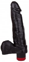 Чёрный вибромассажёр с мошонкой - 19 см. фото 1 — pink-kiss