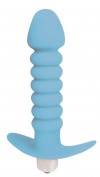 Голубая анальная вибровтулка-елочка с ограничителем - 11,5 см. фото 1 — pink-kiss