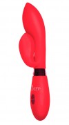 Красный вибратор Gina с клиторальным отростком - 20 см. фото 1 — pink-kiss