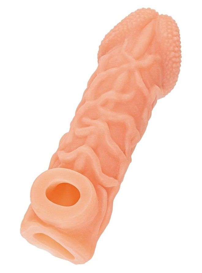 Телесная закрытая насадка с венками Cock Sleeve Size L - 17,6 см. фото 1 — pink-kiss