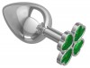 Серебристая анальная пробка-клевер с зеленым кристаллом - 9,5 см. фото 1 — pink-kiss