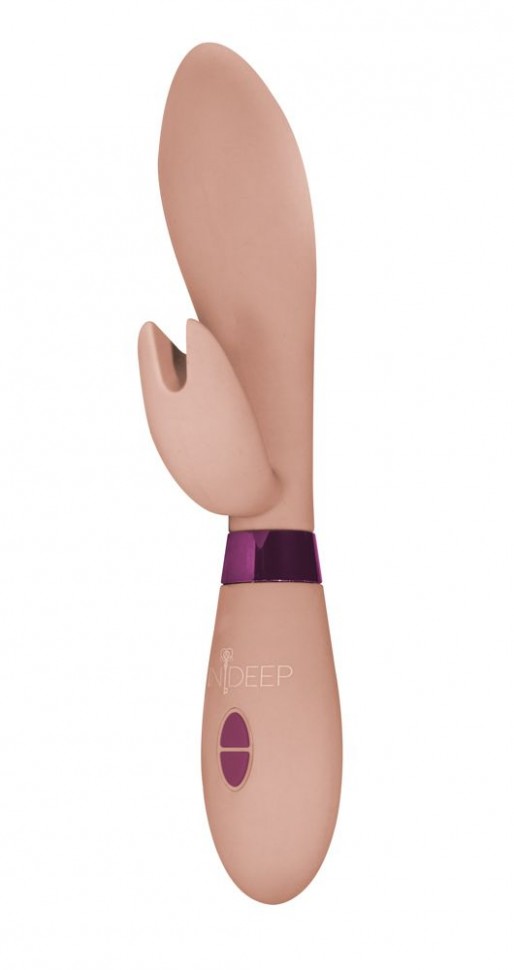 Бежевый вибратор Leyla с клиторальным отростком - 20,5 см. фото 1 — pink-kiss