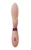 Бежевый вибратор Leyla с клиторальным отростком - 20,5 см. фото 3 — pink-kiss