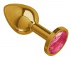 Золотистая анальная втулка с малиновым кристаллом - 7 см. фото 2 — pink-kiss