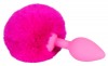 Розовая анальная втулка с меховым хвостиком фото 3 — pink-kiss