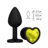 Черная силиконовая пробка с желтым кристаллом-сердцем - 8,5 см. фото 2 — pink-kiss