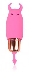 Розовый силиконовый вибромассажер с рожками - 6,4 см. фото 1 — pink-kiss