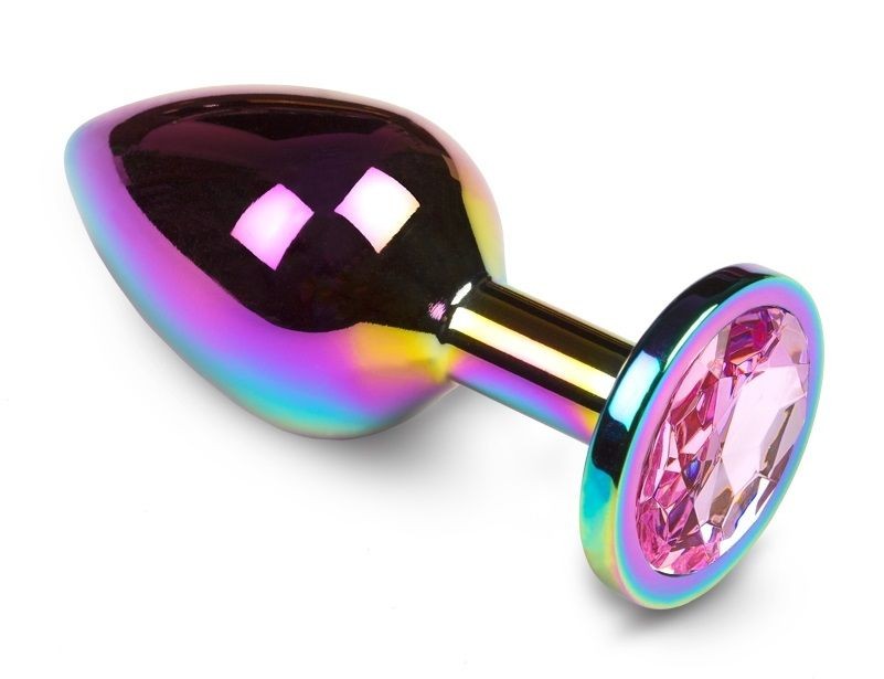 Радужная анальная пробка с розовым кристаллом - 7 см. фото 1 — pink-kiss