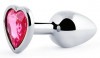 Серебристая анальная пробка с малиновым кристаллом-сердечком - 7 см. фото 1 — pink-kiss