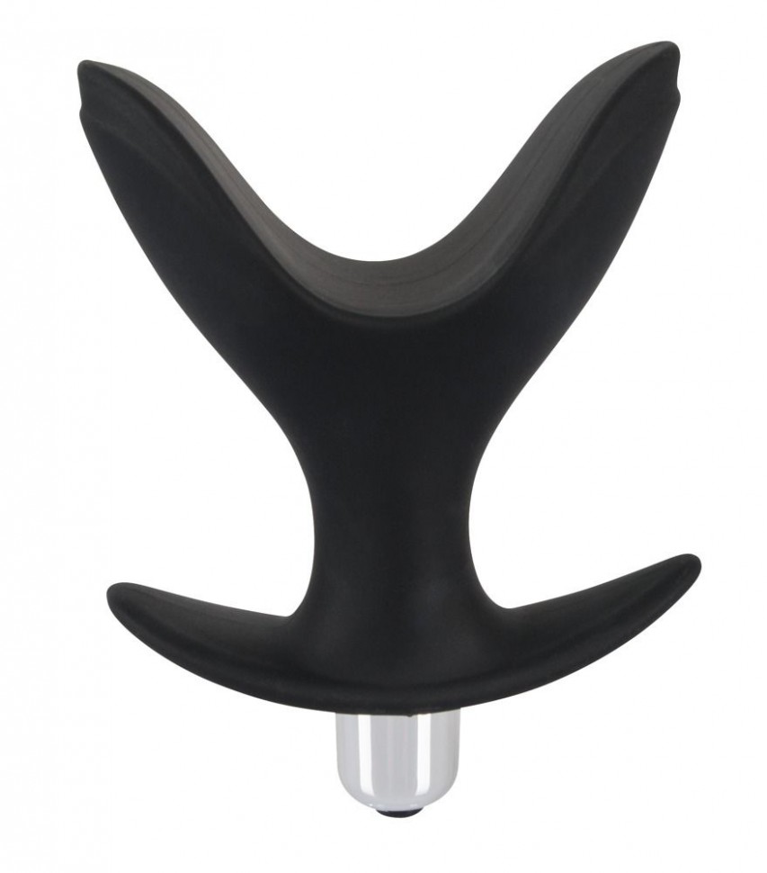 Чёрная анальная V-образная пробка Black Velvets Vibrating Anchor Plug с вибрацией - 10,3 см. фото 1 — pink-kiss