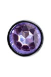 Серебристая гладкая коническая анальная пробка с фиолетовым кристаллом - 7 см. фото 4 — pink-kiss