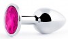 Серебристая анальная пробка с малиновым кристаллом - 7,2 см. фото 1 — pink-kiss