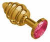Золотистая пробка с рёбрышками и малиновым кристаллом - 7 см. фото 2 — pink-kiss