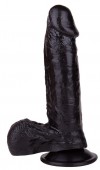 Чёрный фаллоимитатор с мошонкой на подошве-присоске - 16,5 см. фото 1 — pink-kiss