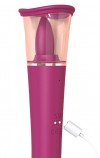 Малиновый двусторонний вибратор с вакуумной помпой и подвижным язычком - 26,7 см. фото 3 — pink-kiss