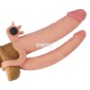 Телесная насадка-удлинитель на пенис с анальным стимулятором и вибропулей фото 5 — pink-kiss