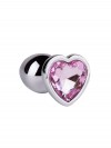 Серебристая анальная втулка с розовым кристаллом-сердцем - 7 см. фото 5 — pink-kiss