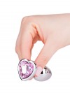 Серебристая анальная втулка с розовым кристаллом-сердцем - 7 см. фото 7 — pink-kiss