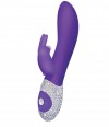 Фиолетовый вибромассажёр с клиторальным отростком и отделанной стразами рукоятью The Classic Rabbit - 22 см. фото 1 — pink-kiss