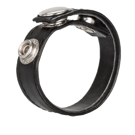 Черная кожаная утяжка для пениса Leather 3-Snap Ring фото 1 — pink-kiss