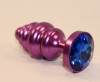 Фиолетовая рифленая пробка с синим кристаллом - 7,3 см. фото 2 — pink-kiss