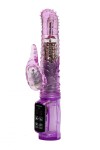 Фиолетовый силиконовый вибратор с подвижной головкой в пупырышках - 21 см. фото 1 — pink-kiss