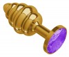 Золотистая пробка с рёбрышками и фиолетовым кристаллом - 7 см. фото 2 — pink-kiss